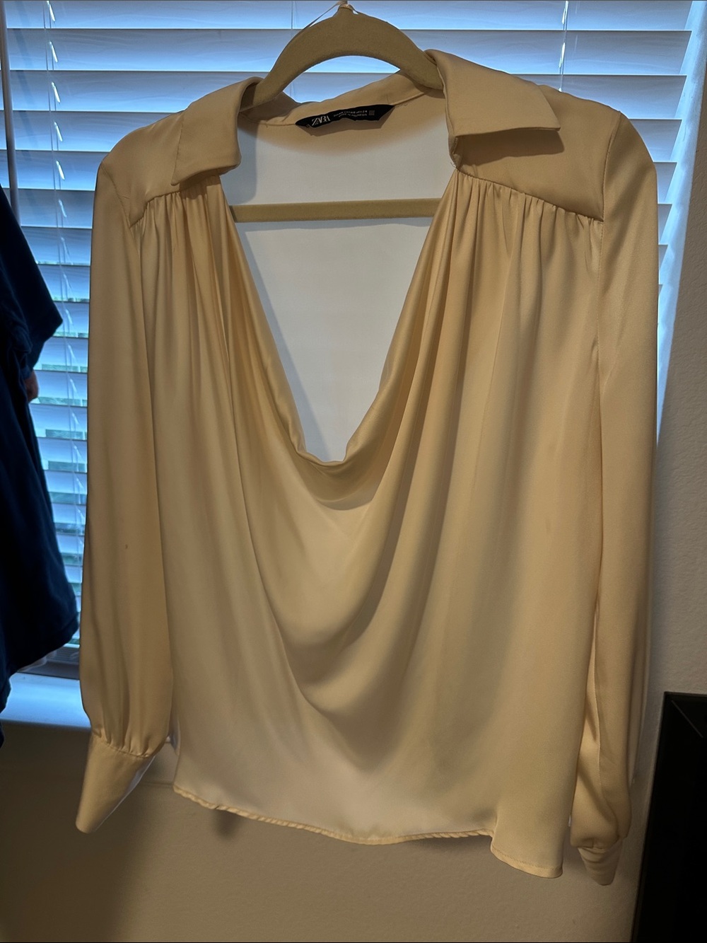 Zara Cream Draped Cowl-Neck Blouse